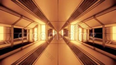 未来科幻空间隧道走廊与发光灯和玻璃窗3d插图运动背景直播